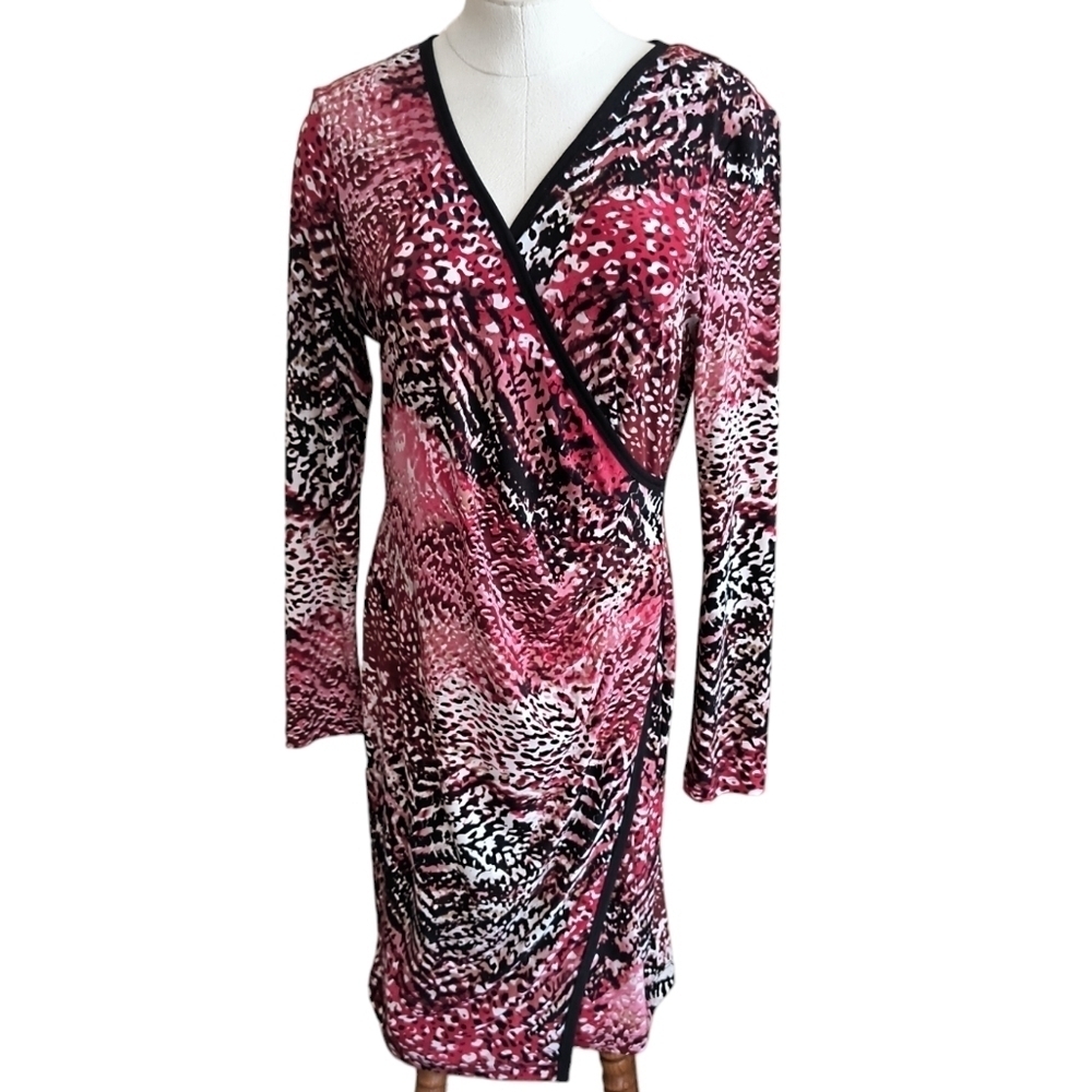 Calvin Klein Faux Wrap Long Sleeve Animal Print Dress Size 12